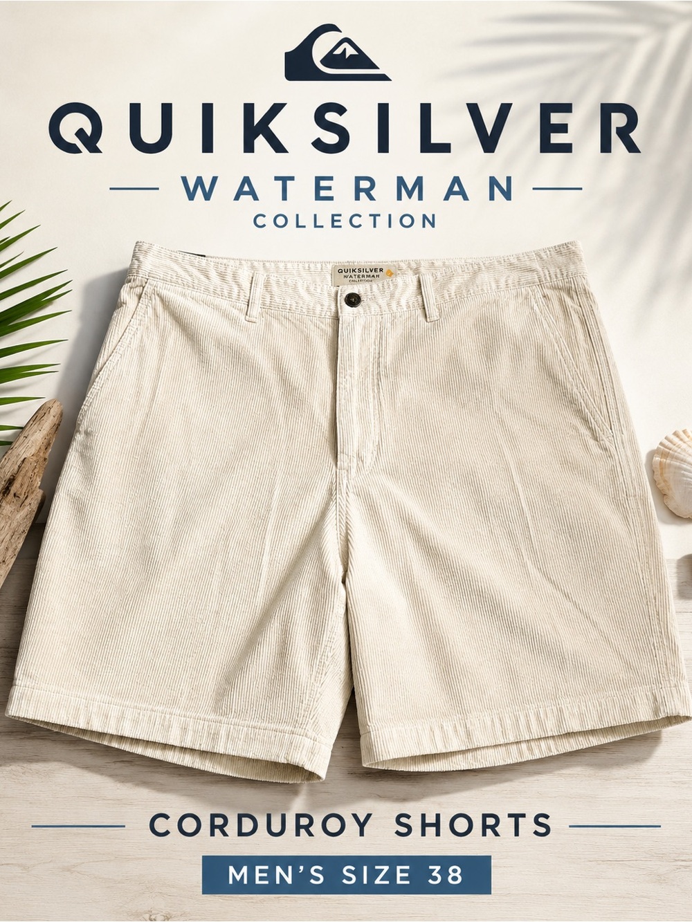 Quiksilver Waterman Collection Corduroy Shorts Men’s SZ 38 Cream Stretch Cotton